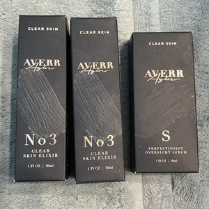 Averr Aglow Clear Skin Elixir and Overnight Perfectionist Serum.